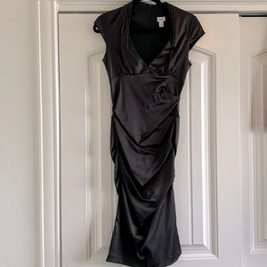 Black satin, deep, V mermaid style long, semi formal dress - 6